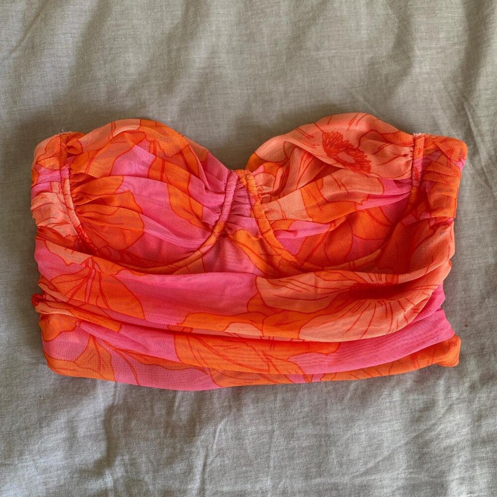ZARA FLORAL TULLE CORSET TOP